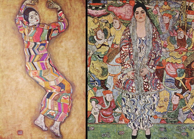 Left: Portrait of Friederike Maria Beer-Monti, Egon Schiele, 1914 Right: Portrait of Friederike Maria Beer-Monti, Gustav Klimt, 1916