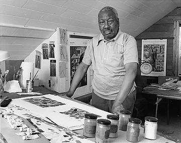 Jacob Lawrence in his studio