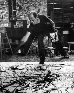Photo of Jackson Pollock working in his studio. Pollock showed artists and theorists new directions of creativity, including the act of “being” in the painting while creating it. He, in essence, performed his work to fruition.