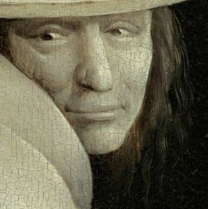 Detail of the ‘tree man’ in the third panel of the <i>The Garden of Earthly Delights</i> (c. 1490) that is generally considered to be a self-inspired portrait.