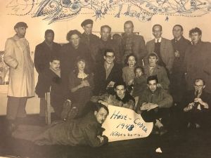 Host Exhibition in Copenhagen in 1948. Carl-Henning Pedersen drew over the photograph in pen and ink Host Exhibition in Copenhagen in 1948. Carl-Henning Pedersen drew over the photograph in pen and ink