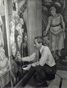 George Biddle at work on his mural <i>Society Freed through Justice</i> at U.S. Department of Justice, Washington, D.C.(1936)