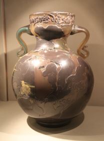 <i>Les Hommes Noirs</i> (1900), ceramic vase by Emile Gallé, Guimard's fellow Art Nouveau practitioner, condemning the the persecution of Alfred Dreyfus