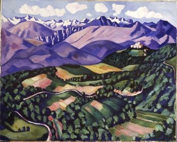 Hartley painted landscapes in southern France an example of which is <i>Purple Mountains, Vence</i> (1926)