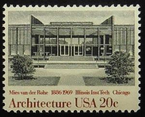 20-cent US postage stamp showing Mies' Crown Hall at IIT, issued in 1982