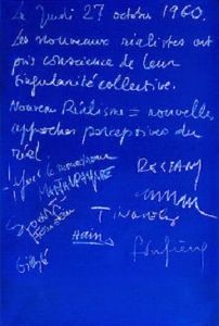 The first, signed manifesto of Nouveau Réalisme (1960)