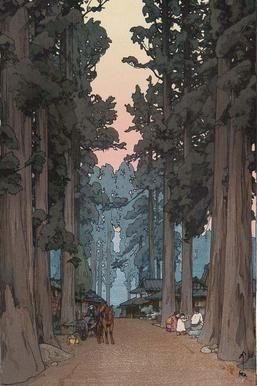 Hiroshi Yoshida's <i>Avenue of Sugi Trees</i> (1937) exemplifies his <i>shin-hanga</i> landscape prints.