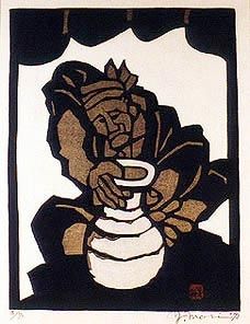 Yoshitoshi Mori's <i>Potter under Tiled Roof</i> (1973) was one of seven prints in his series using the <i>kappazuri</i> technique to depict artisans.