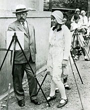 This undated photograph of Ishii shows him at work in an outdoor painting class.