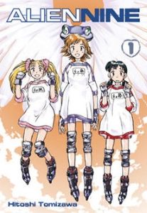 This cover image of the English version of <i>Alien Nine</i> (2003) depicts the three protagonists.
