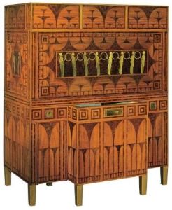 Koloman Moser's Woman's writing desk made from Thuja, marquetry, and copper (1903)