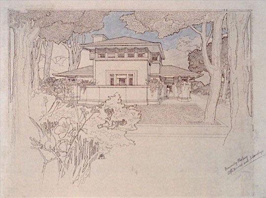 Perspective of the K.C. DeRhodes House, South Bend, Indiana (1908)