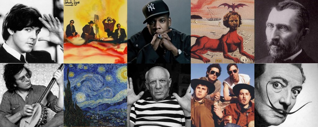 Clockwise: Paul McCartney, Arcadian Mountain Album Cover-Black Lips, Cover, Jay Z, Shirley Temple, The Youngest, Most Sacred Monster of the Cinema in Her Time-Salvador Dali 1939, Vincent Van Gogh, Salvador Dali, Black Lips, Pablo Picasso, Starry Night-Vincent Van Gogh 1889, Don Mclean. 