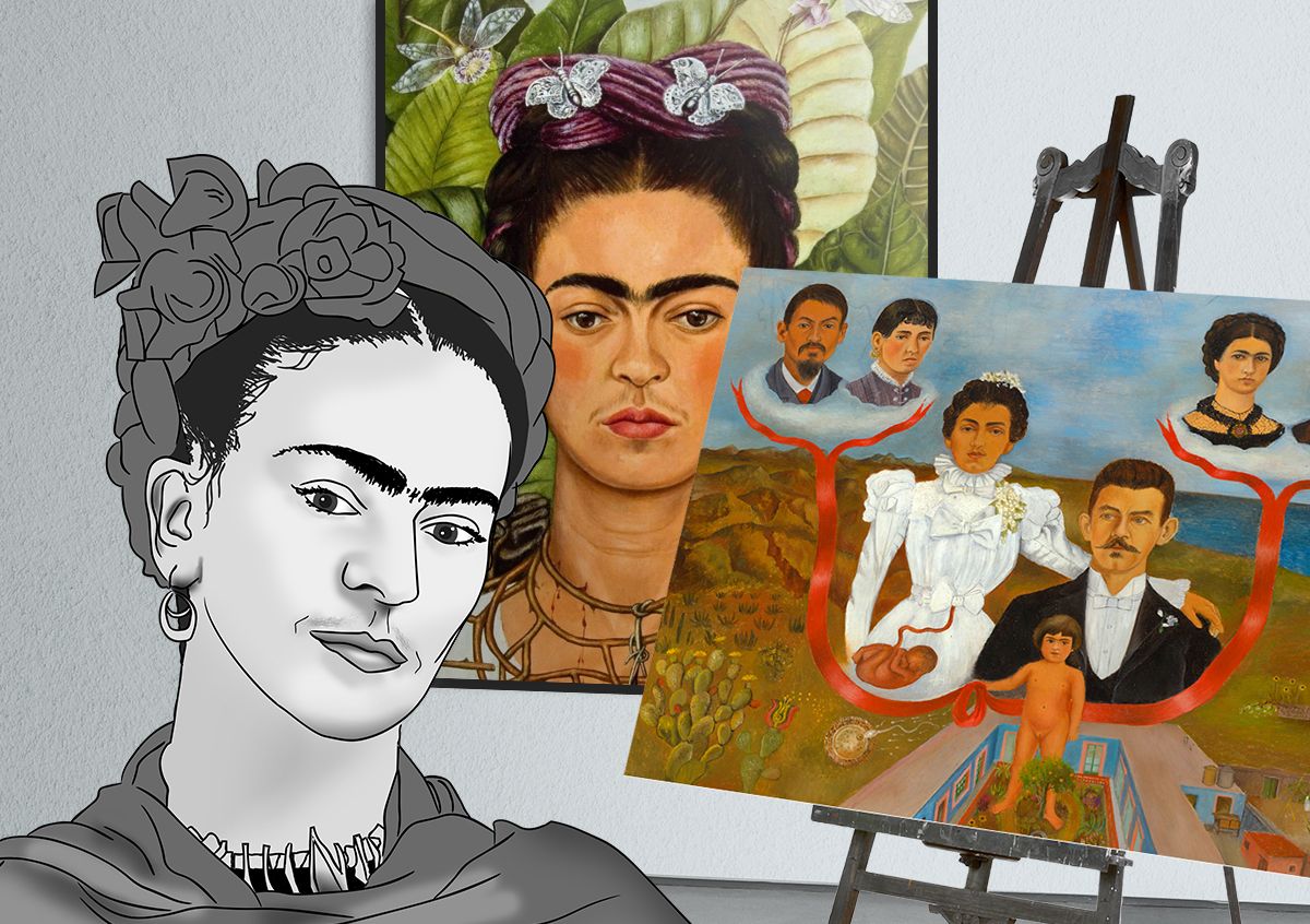 Self-Portrait on the Borderline.. by Frida Kahlo  14"  Paper Print Repro 