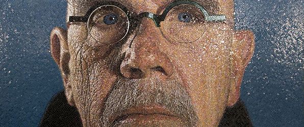 Chuck Close, self-portrait (2016). Ceramic tile at the 86th's Street Subway Station in New York City