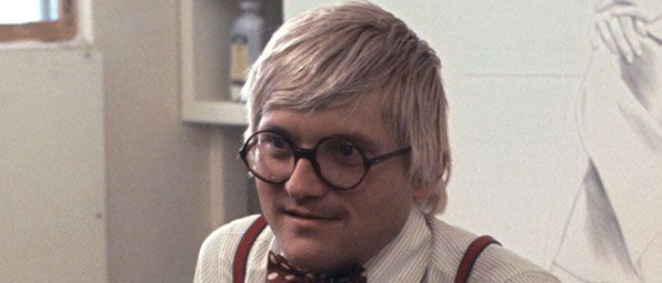 David Hockney at Gemini GEL artist's studio in Los Angeles, California during the making of the film <i>Reaching Out</i> (1973)