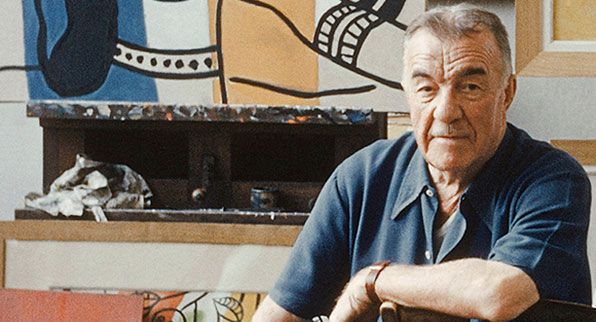 Fernand Léger with British model Anne Gunning in his Paris studio (1955)