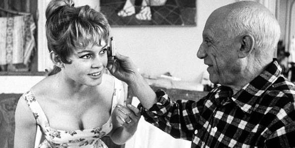 Actress Brigitte Bardot visiting Picasso's studio at Vallauris, near Cannes, during the film festival of 1956.