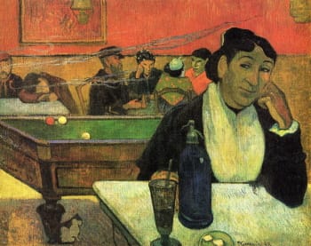 <i> Night Café at Arles </i> (<i> Mme Ginoux </i>) (1888) من إنتاج غوغان خلال فترة تسعة أسابيع قضاها يعيش ويعمل مع فينسينت فان جوخ