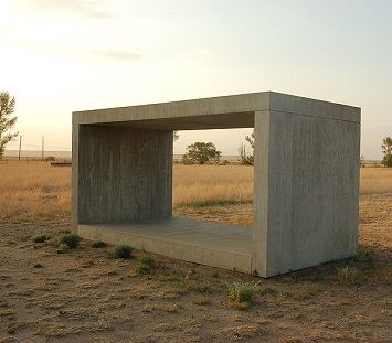 Donald Judd conceived different types of regularly-shaped sculptures. Photo of a later work At the Chinati Foundation - Marfa, Texas