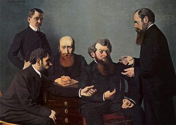 The Five Painters' including Felix Vallotton, Ker-Xavier Roussel, Pierre Bonnard, Édouard Vuillard, and Charles Cottet. Painting by Felix Vallotton