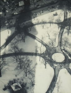 Alvin Langdon Coburn's <i>The Octopus</i> (1912), taken from a window of the Flatiron building, emphasizes the abstract patterns created by the paths of Madison Square, intersected by the building's shadow.