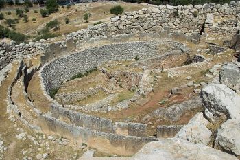 Excavated remains of Grave Circle A in ancient Mycenae, a few miles north of the modern Greek town of Argos.
