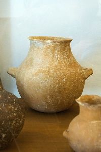 A majority of the Cycladic pottery was functional in use including this simple jar with two handles.