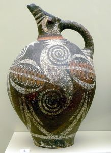 Minoan pottery, including Kamares Ware, named for a findspot on Crete, is beautifully shaped and elaborately decorated, as can be seen in this example.