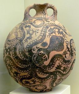 Many Minoan vessels were decorated with motifs of sea life including this Marine Style octopus flask (c. 1500 BCE)