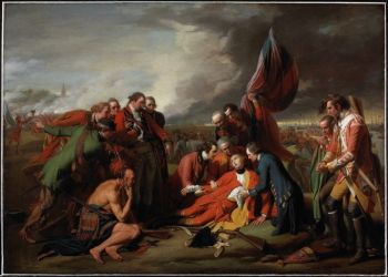 Benjamin West, <i>The Death of General Wolfe</i> (1770). West applied the Neoclassical style to contemporary New World subjects, such as great colonial battles and the lives of Native Americans.