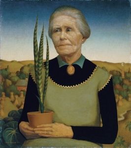 Grant Wood's <i>Woman with Plants</i> (1929) exemplified his severe realism and straightforward style that led to his being dubbed “the Hans Memling of American Regionalism.”