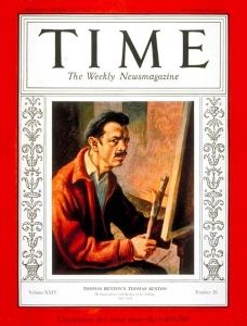 Thomas Hart Benton's <i>Self-Portrait</i> (1925) on a 1934 cover of <i>Time</i> with an attending article that declared: Today most top-notch U. S. artists get their inspiration from their native land.