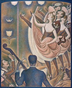 Georges Seurat's <i>Le Chahut</i> (1889-1890) uses a limited palette and notably flattens the pictorial plane.