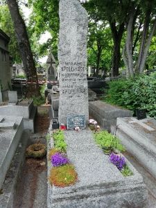 Grave of Guillaume Apollinaire in the Père Lachaise Cemetery in Paris, France.