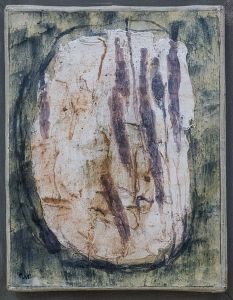 Jean Fautrier's <i>Tête d'otage</i> (<i>Head of a Hostage</i>) (1945) uses abstraction and thickly applied paint to convey the traumas of World War II.