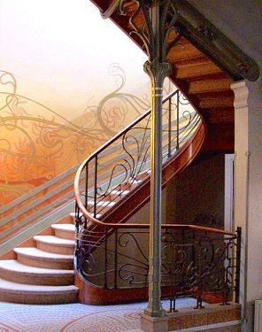 The Hotel Tassel famous staircase designed by Victor Horta. Completed in 1894. Photo by  Henry Townsend