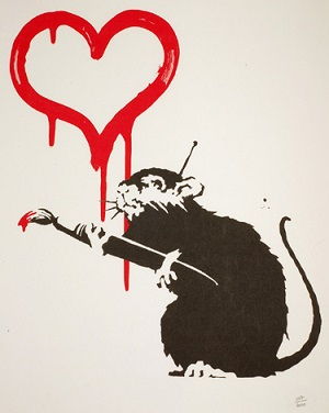 Banksy's signature rat image, which acts as a self-portrait of the devious, nocturnally active artist