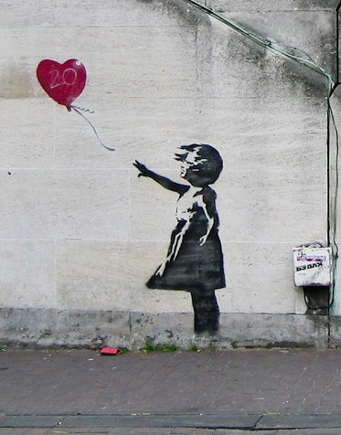 Via a recent stunt, this Banksy image has become immensely popular. This photo is of the stencil work in South Bank, London