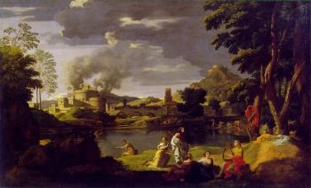 يصور <i> منظر طبيعي مع Orpheus و Eurydice </i> (1650-1651) من نيكولا بوسين قصة يونانية كلاسيكية ضمن منظر طبيعي مثالي حيث تخلق تباينات الضوء والظلام الدراما.