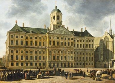 يُعد تصميم جاكوب فان كامبن للقصر الملكي (1646) في أمستردام مثالاً بارزًا على البلادينية الهولندية.  هذه هي لوحة <i> l'hôtel de ville d'Amsterdam </i> بقلم جيريت أدريانز بيركهيد (1638-1698)