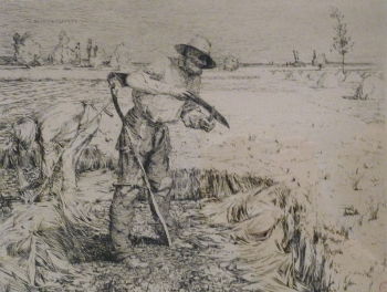 كان باستيان ليباج مفتونًا بالطبيعة وبالفلاحين الذين عملوا في الأرض.  الموضوعات التي عاد إليها طوال حياته المهنية ، بينما كانت معظم أعماله عبارة عن لوحات ، حتى أنه اكتشف الموضوع في هذا النقش على الورق ، <i> Les Fauchers (The Reapers) </i> (1878).