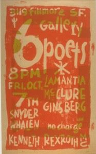 A poster announcing the famous and controversial “6 Poets at 6 Gallery” reading on October 7, 1955.
