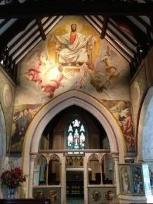 View of paintings by Vanessa Bell and Duncan Grant in interior of Berwick Church in Sussex, England.