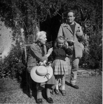 Vanessa Bell, her granddaughter Virginia, and Duncan Grant at Charleston house