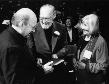 Bernd & Hilla Becher receive the Erasmus Prize 2002 from Prince Bernhard of the Netherlands. Photograph: Courtesy of the Praemium Erasmianum Foundation.