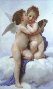 Bouguereau's oil painting <i>Cupid and Psyche</i> (1890), now a popular image on greetings cards.