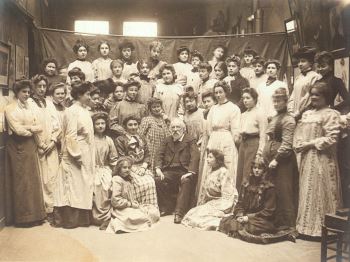 Bouguereau and his class of female students at the Académie Julian in 1903, from the collection of the Artist's Heirs, Ross and Bartoli.