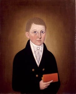 John Brewster Jr.'s painting, <i>Unidentified Boy with Book</i> (1810) is typical of his portrait style.