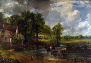 جون كونستابل ، <i> The Hay Wain </i> (1821).  عُرضت هذه اللوحة في 1824 صالون باريس وأثرت على رسم المناظر الطبيعية الفرنسية.